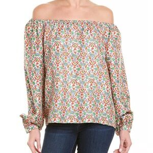 Tory Burch off shoulder silk blouse floral print size 10